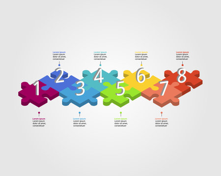 jigsaw timeline with number template for infographic for presentation for 8 elementのイラスト素材