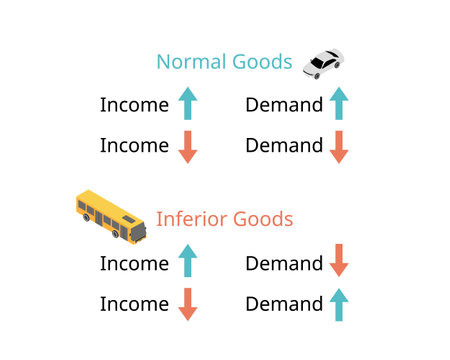 Income elasticity of demand and types of goods for normal goods and inferior goodsのイラスト素材