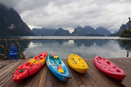 Kayak, raft moored at the lake.の写真素材