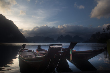 Boat, raft moored at the lake.の写真素材