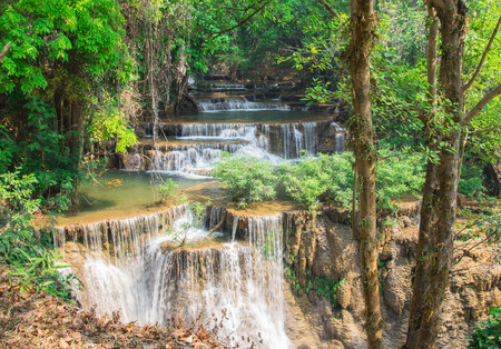 Huai Mae Khamin Waterfal Located at Kanchanaburi, Thailandの写真素材