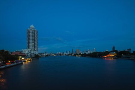 A view of the river at twilight.の写真素材