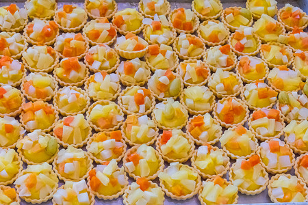 Fruit Tart many placed in the tray.の写真素材