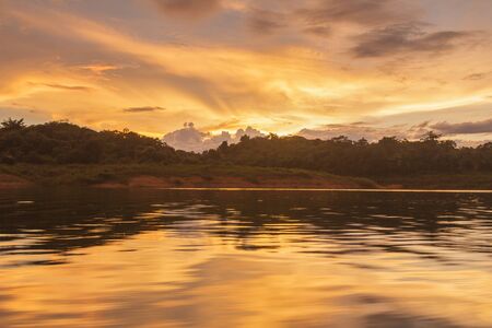Lake at twilight in Thailandの写真素材