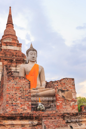 Wat Yai Chaimongkol famous temples in Ayutthaya, Thailandの写真素材