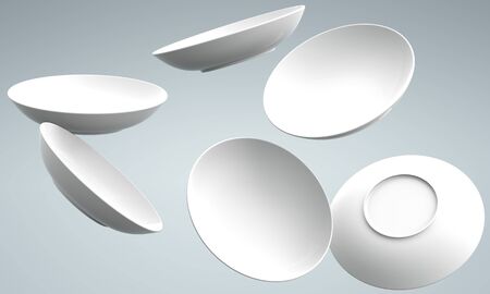 White Sphere Dish plate fall and Spread on white background. Isolated 3d model の写真素材