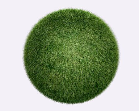 grass sphere on white background. Isolated 3d modelの写真素材