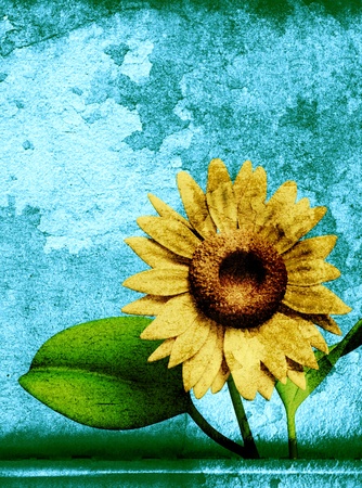 3D Sunflower on texture color background.の写真素材