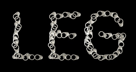 3D Ring Pull Of Cans symbol creative concept idea artificial leg alphabet on backgroundの写真素材