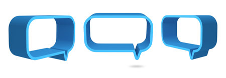 3D Square bubbles speech blue color, design element  isolated 