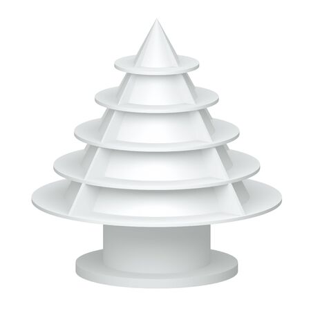 3D Christmas tree shelves and shelf design on a white background  isolated の写真素材