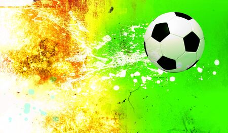 3D soccer and football on splash color background  の写真素材