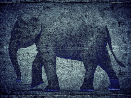 stamp elephant picture on texture old wood, background の写真素材