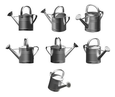 3d set watering can silver on a white background, Isolated の写真素材