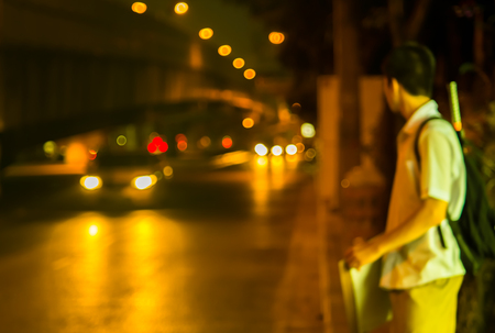 Abstract Bokeh color light of traffic car on roadの写真素材