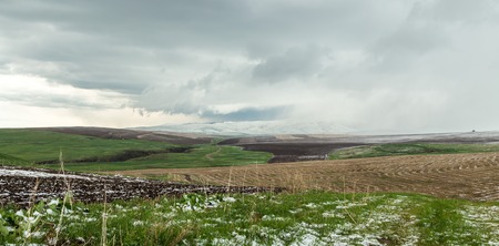 Panorama of agricultural fields in the highlands.の写真素材