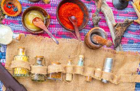 Natural spices for cooking healthy food, ethnic indigenous foodの写真素材