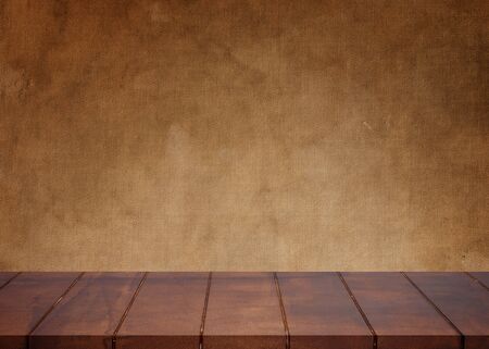 Empty wooden floor. Old retro cloth background. There is an empty space for productionsの写真素材