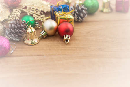Christmas Decoration. Holiday Decoration on wooden Background. space for text yourの写真素材