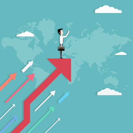 Businessman standing on growing arrow. Success investment business concept. Marketing. Business Start up. Vector illustration Flatのイラスト素材