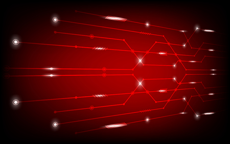 Abstract vector background with high tech circuit board concept, Speed movement pattern and motion blur over dark red backgroundのイラスト素材