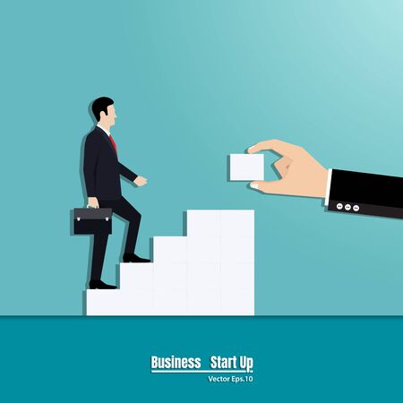 Businessman walking up the career stairs. Concept of business with person walking to the success, Vector illustration flatのイラスト素材