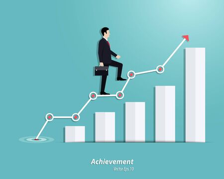 Business growth step. Businessman walking up to the steps or success chart. Achievement, Career, Vector illustration flatのイラスト素材
