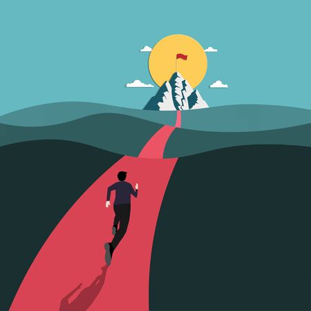 Businessman running to success and target on mountain, Concept business startup, Vector illustration flatのイラスト素材