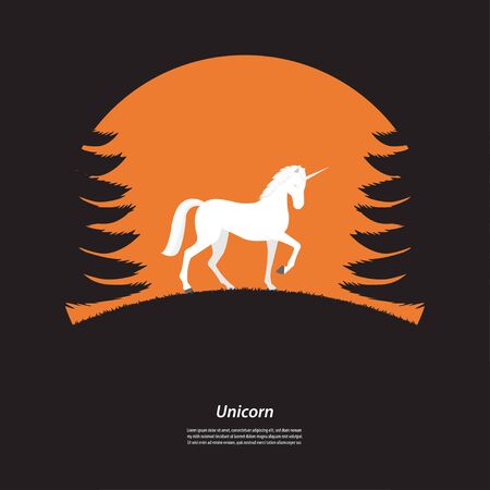 Silhouette of a unicorn in forest, Symbol of achievement, Concept, Vector illustration flatのイラスト素材