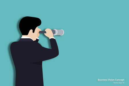 Businessman with telescope looking to the success. Business concept. Startup, Vision, Leadership, Achievement, Vector illustration designのイラスト素材