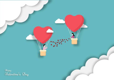 Couple in balloon heart shape, Concept valentines Day, Greeting card, Holiday party, Banner, Poster, Vector illustration paper art designのイラスト素材
