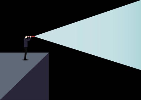 Business visionary leadership concept with telescope light in dark. Symbol of achievement, Ideas, Success, Vector illustration flat designのイラスト素材