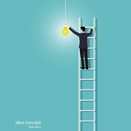 Hanging light bulb one over background, Businessman turn on the lights, Success concept, Leadership, Vector illustration flat designのイラスト素材