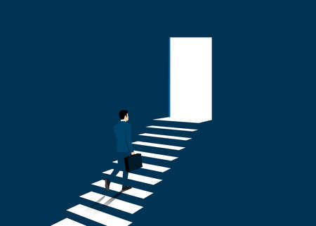 Businessman walking up the stair to success and goal achievement. Business startup concept. Success, career, achievement, vector illustration flatのイラスト素材