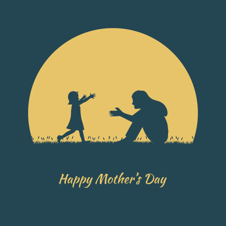 Happy Mother's Day. Mom and daughter play having fun in the meadow. Mother's day concept. Vector illustration flatのイラスト素材