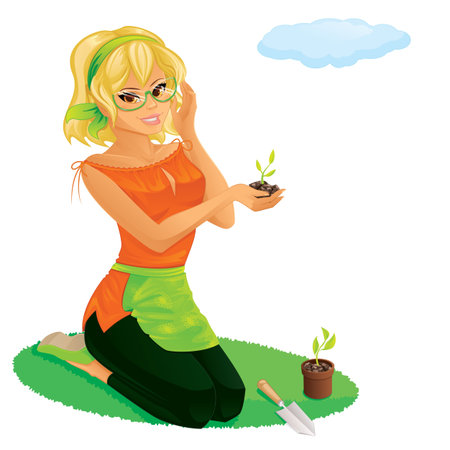 Pretty girl gardeningのイラスト素材
