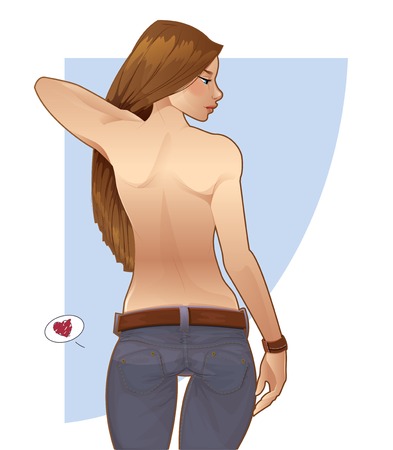 Sexy brunette woman wearing blue jeansのイラスト素材