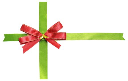 red bow on green ribbonの写真素材