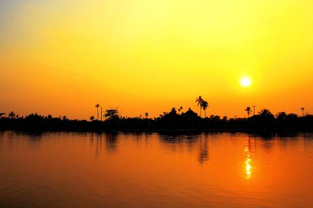 RIver silhouette at sunsetの写真素材