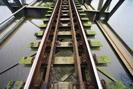Railroad on steel bridgeの写真素材