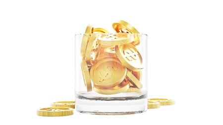 coin with water glass 3d render illustration.の写真素材