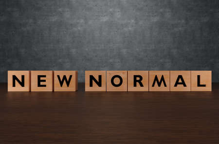 3D Render, Wooden new normal alphabet on concrete background.の写真素材