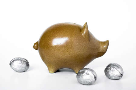 money-box with silver nutsの写真素材