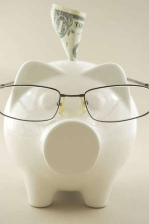 piggy-bank with glasses and bank noteの写真素材
