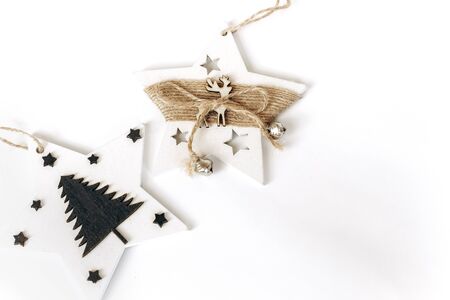 Christmas and new year tree toys. DIY wooden toysの写真素材
