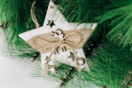 Christmas and new year tree toys. DIY wooden toysの写真素材