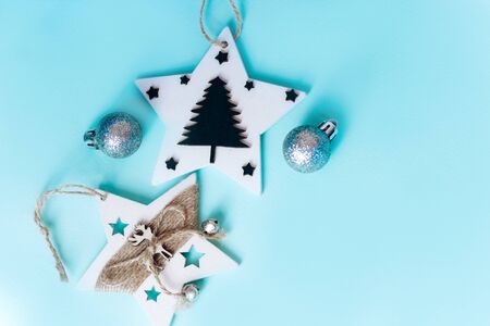 Christmas and new year tree toys. Bright holiday decor toysの写真素材