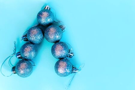 Christmas and new year tree toys. Christmas tree with blue toysの写真素材