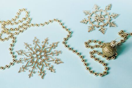 Christmas decor, Christmas balls and shiny snowflakes. New Yearの写真素材