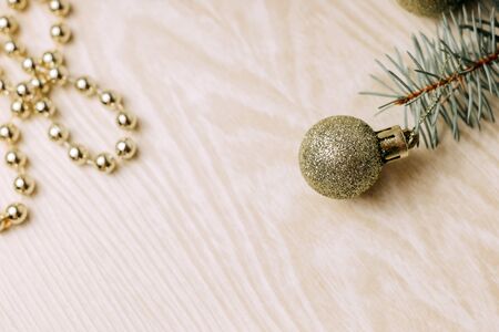 decorative christmas background with christmas balls and beadsの写真素材